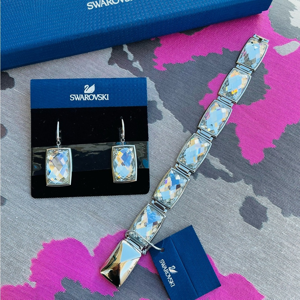 Swarovski Crystal Clear Faceted Bracelet and Earrings Set